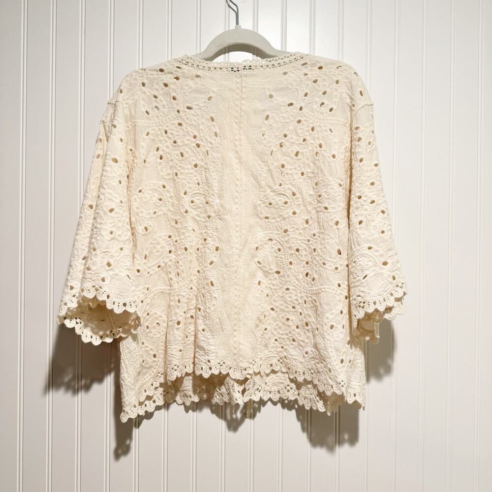 Democracy Cream Lace Tie Front Top Cotton Size Large - Picture 7 of 7